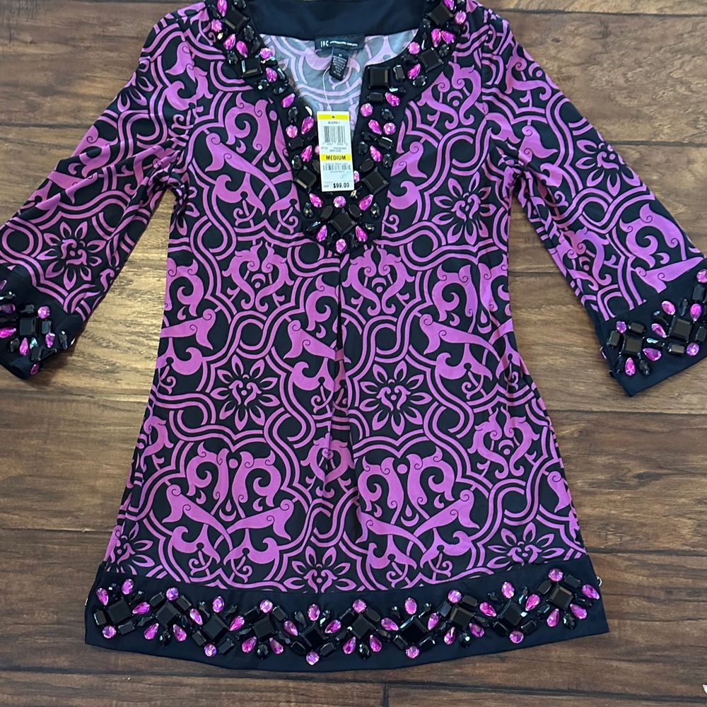INC International Concepts Pink and Black Embellished Dress
